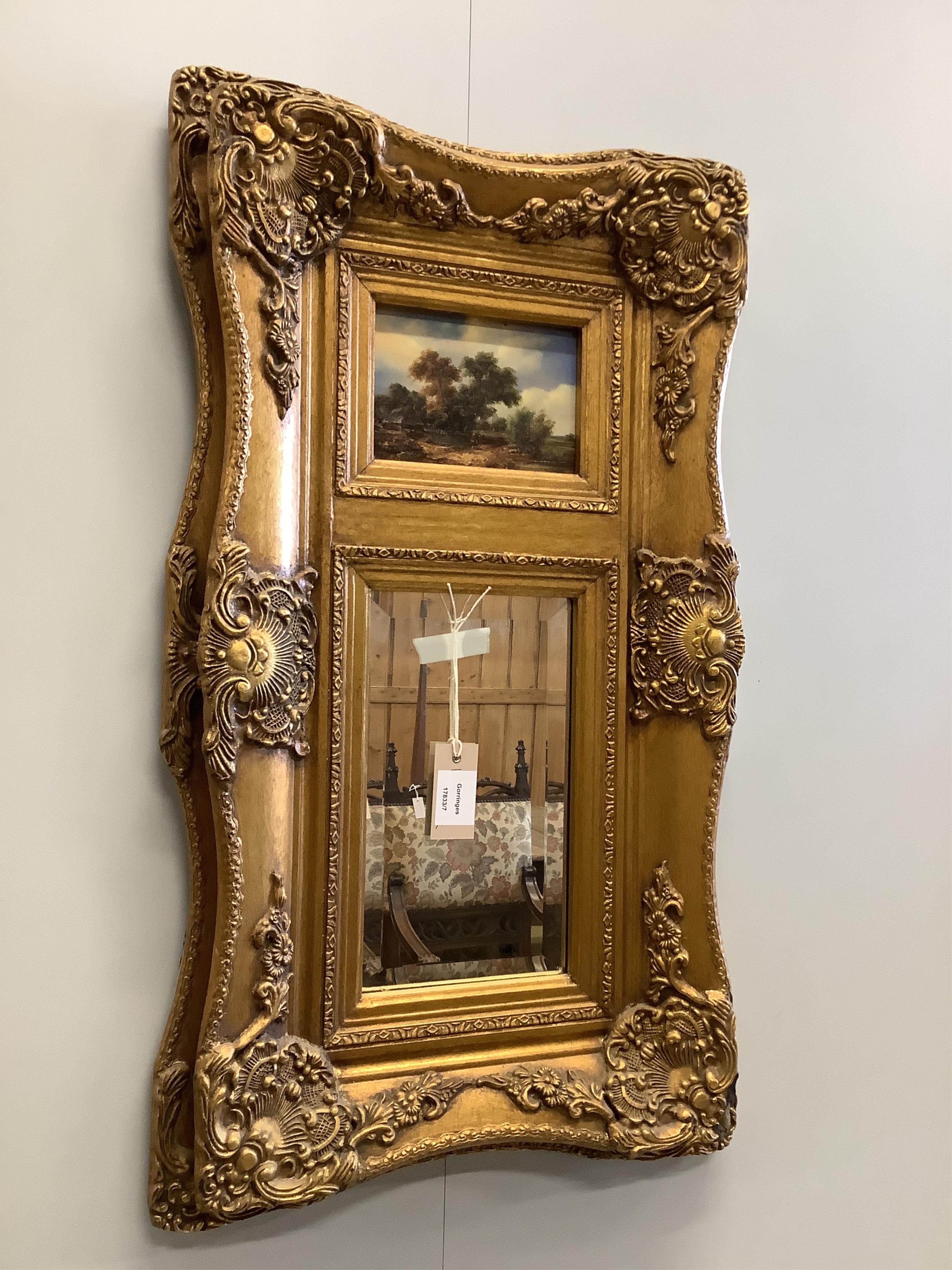 A pair of Victorian style gilt composition trumeau wall mirrors, width 44cm, height 78cm